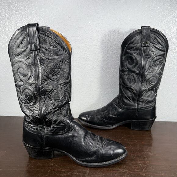 Vintage ACME Mens 8.5 D Black Leather Western Cowboy Boots Made USA (READ) main image 4